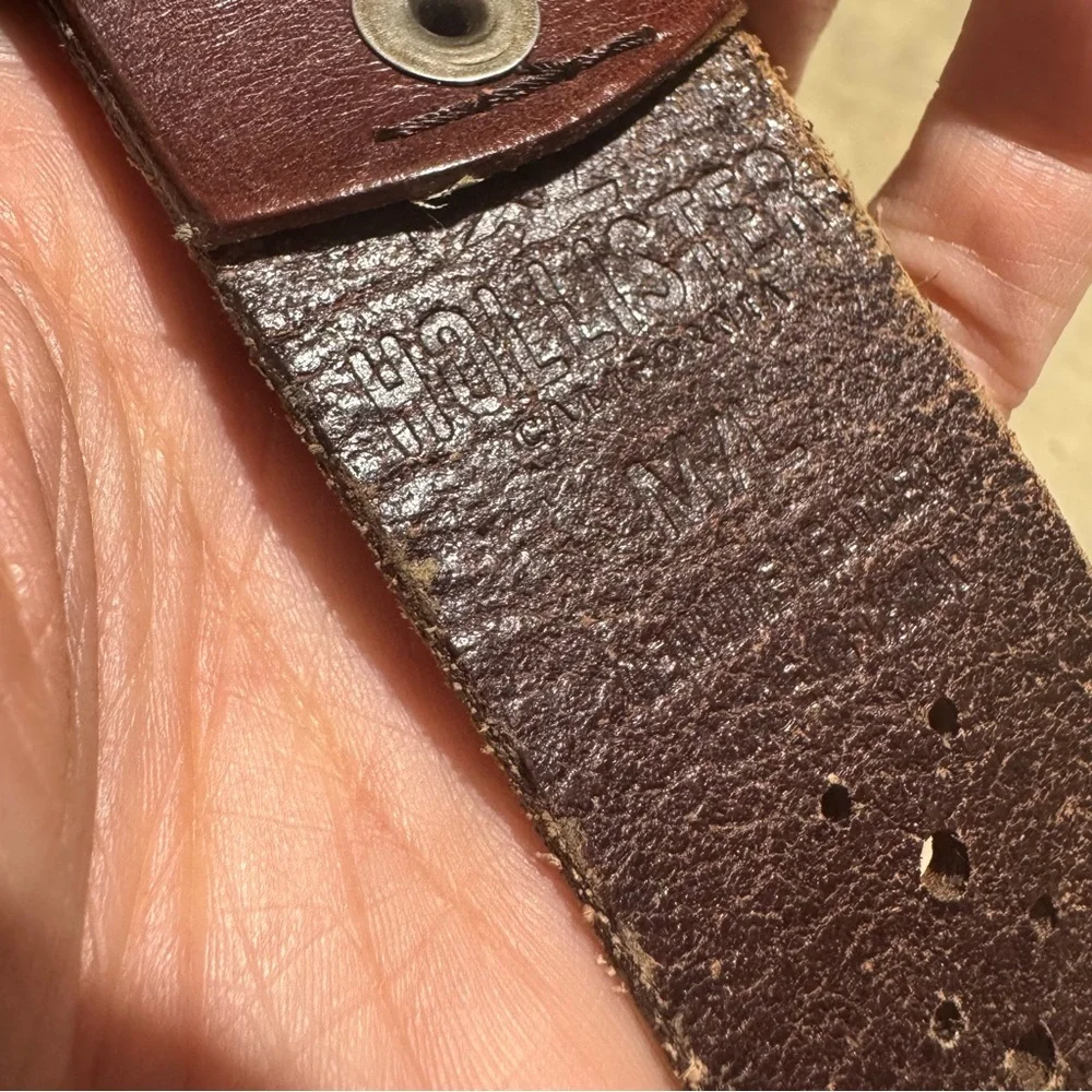 Hollister Brown Leather Belt Men Size Medium Perforated Western Festival Classic